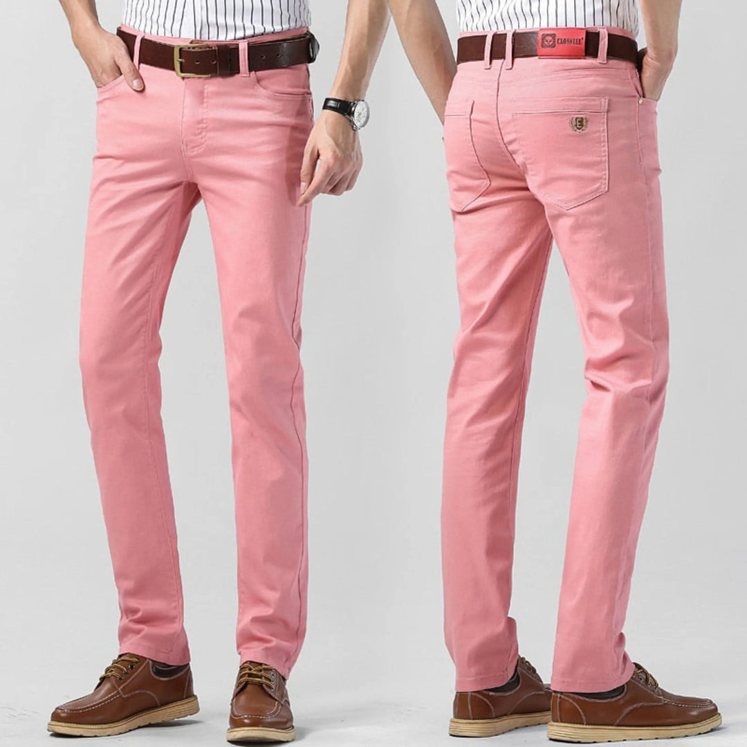 Pantalon décontracté homme stretch coupe droite, tissu extensible, couleur noire pour un style moderne et confort quotidien.