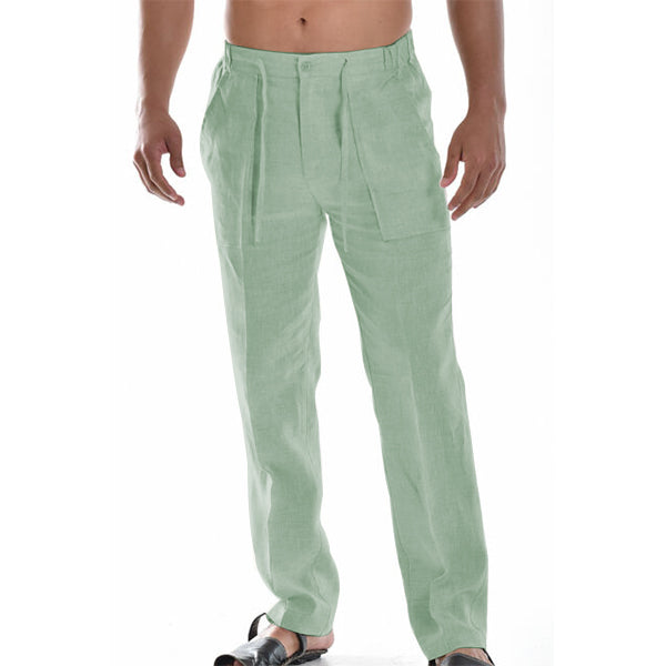 "Pantalon d'été ample en lin pour homme, longueur cheville, ceinture élastiquée, tissu léger et respirant"