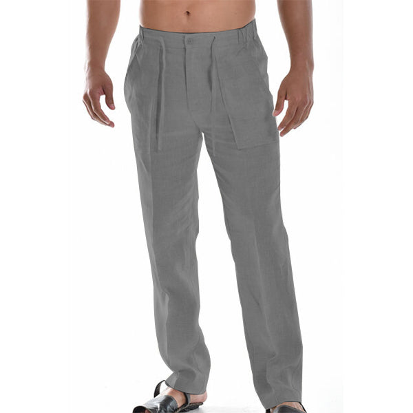 "Pantalon d'été ample en lin pour homme, longueur cheville, ceinture élastiquée, tissu léger et respirant"