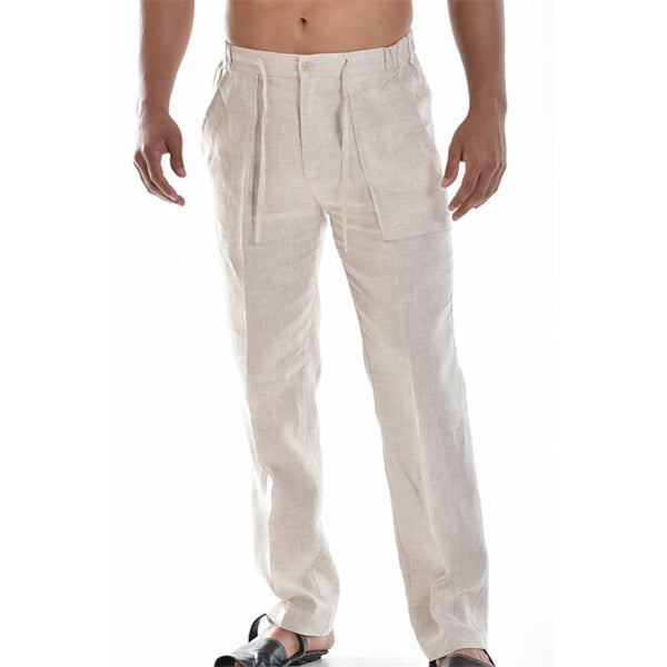 "Pantalon d'été ample en lin pour homme, longueur cheville, ceinture élastiquée, tissu léger et respirant"