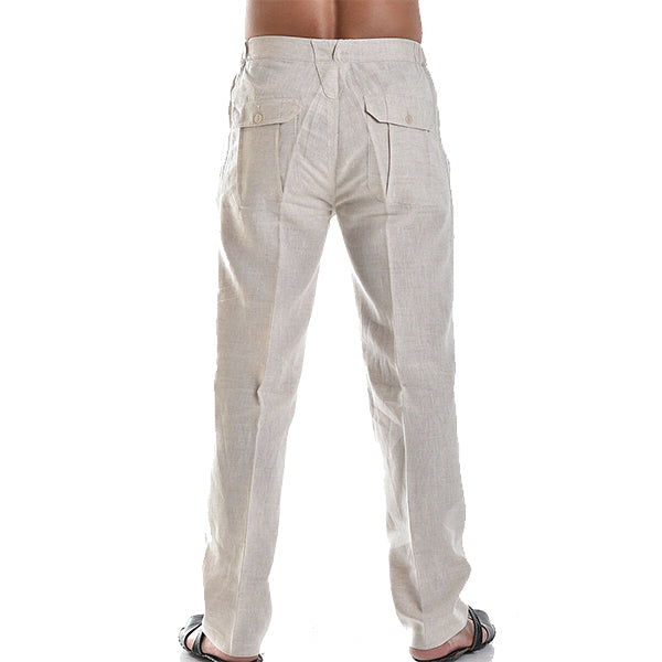 "Pantalon d'été ample en lin pour homme, longueur cheville, ceinture élastiquée, tissu léger et respirant"