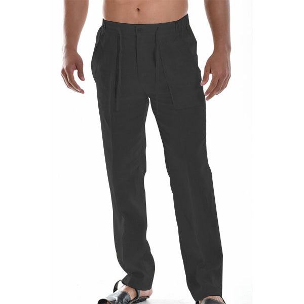 "Pantalon d'été ample en lin pour homme, longueur cheville, ceinture élastiquée, tissu léger et respirant"