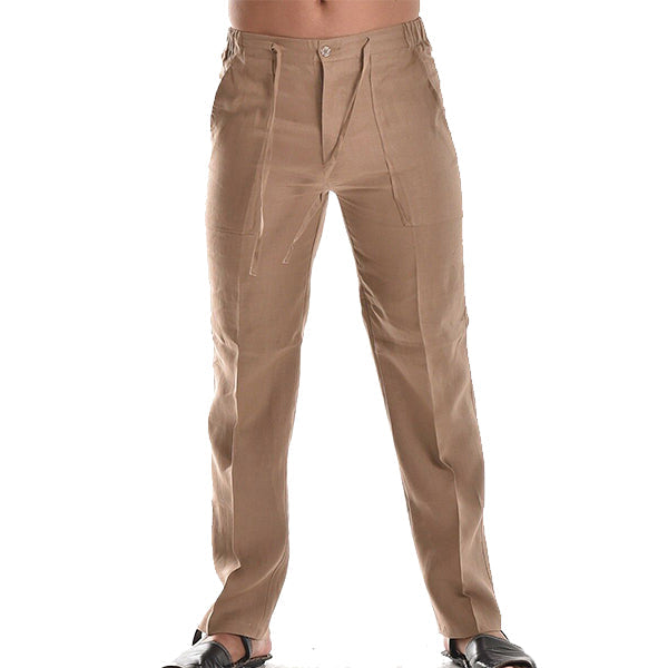 "Pantalon d'été ample en lin pour homme, longueur cheville, ceinture élastiquée, tissu léger et respirant"