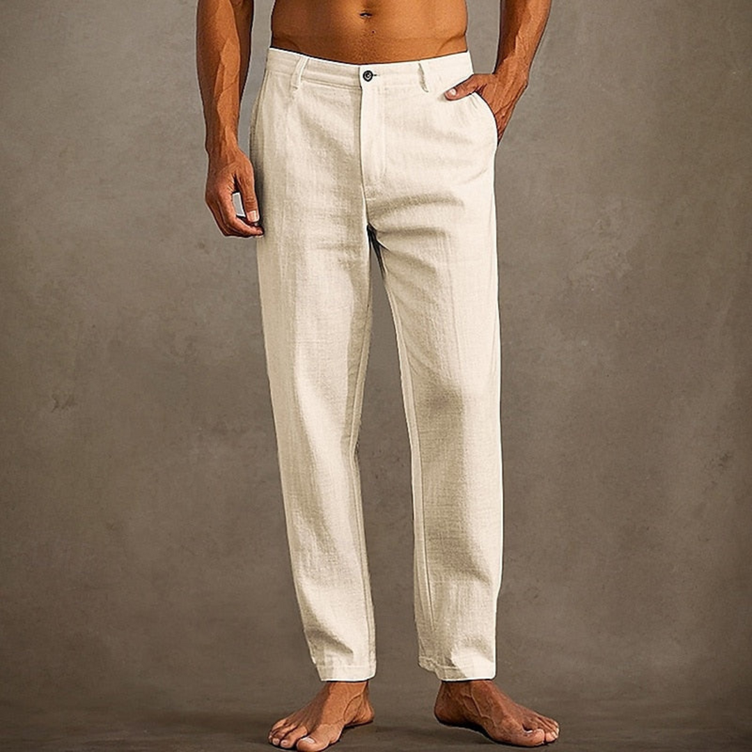 "Pantalon d'été décontracté pour hommes, noir, coupe classique, léger et confortable, parfait pour un look estival."