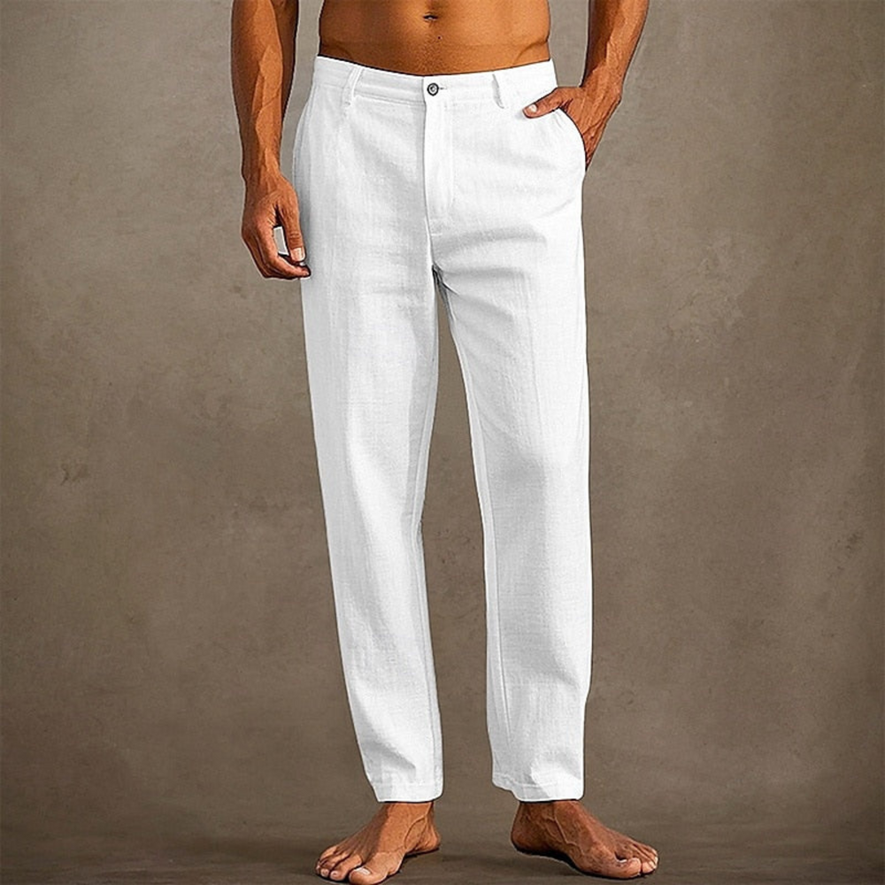 "Pantalon d'été décontracté pour hommes, noir, coupe classique, léger et confortable, parfait pour un look estival."