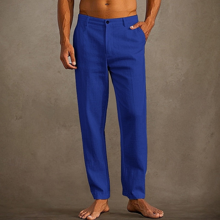 "Pantalon d'été décontracté pour hommes, noir, coupe classique, léger et confortable, parfait pour un look estival."