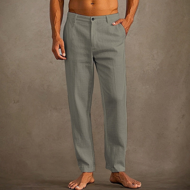 "Pantalon d'été décontracté pour hommes, noir, coupe classique, léger et confortable, parfait pour un look estival."