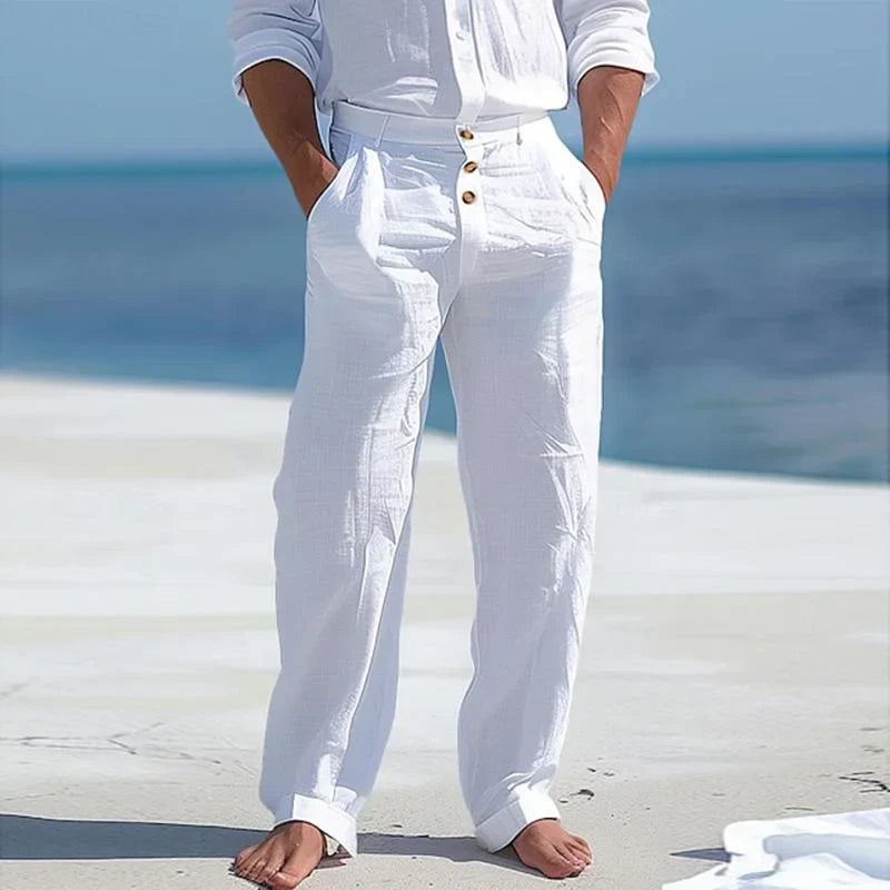 "Pantalon d'été pour homme en lin léger, couleur changeante, coupe décontractée, confort et élégance pour température estival