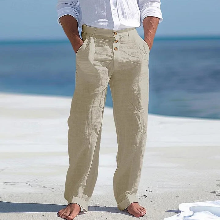 "Pantalon d'été pour homme en lin léger, couleur changeante, coupe décontractée, confort et élégance pour température estival