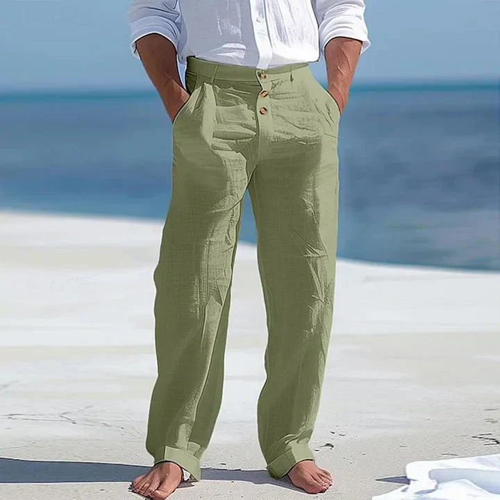 "Pantalon d'été pour homme en lin léger, couleur changeante, coupe décontractée, confort et élégance pour température estival