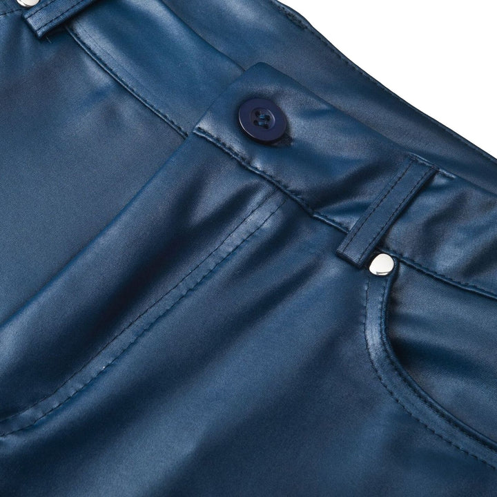 Bas femme noir en simili cuir stretch, confortable, taille haute, parfait pour un look chic.