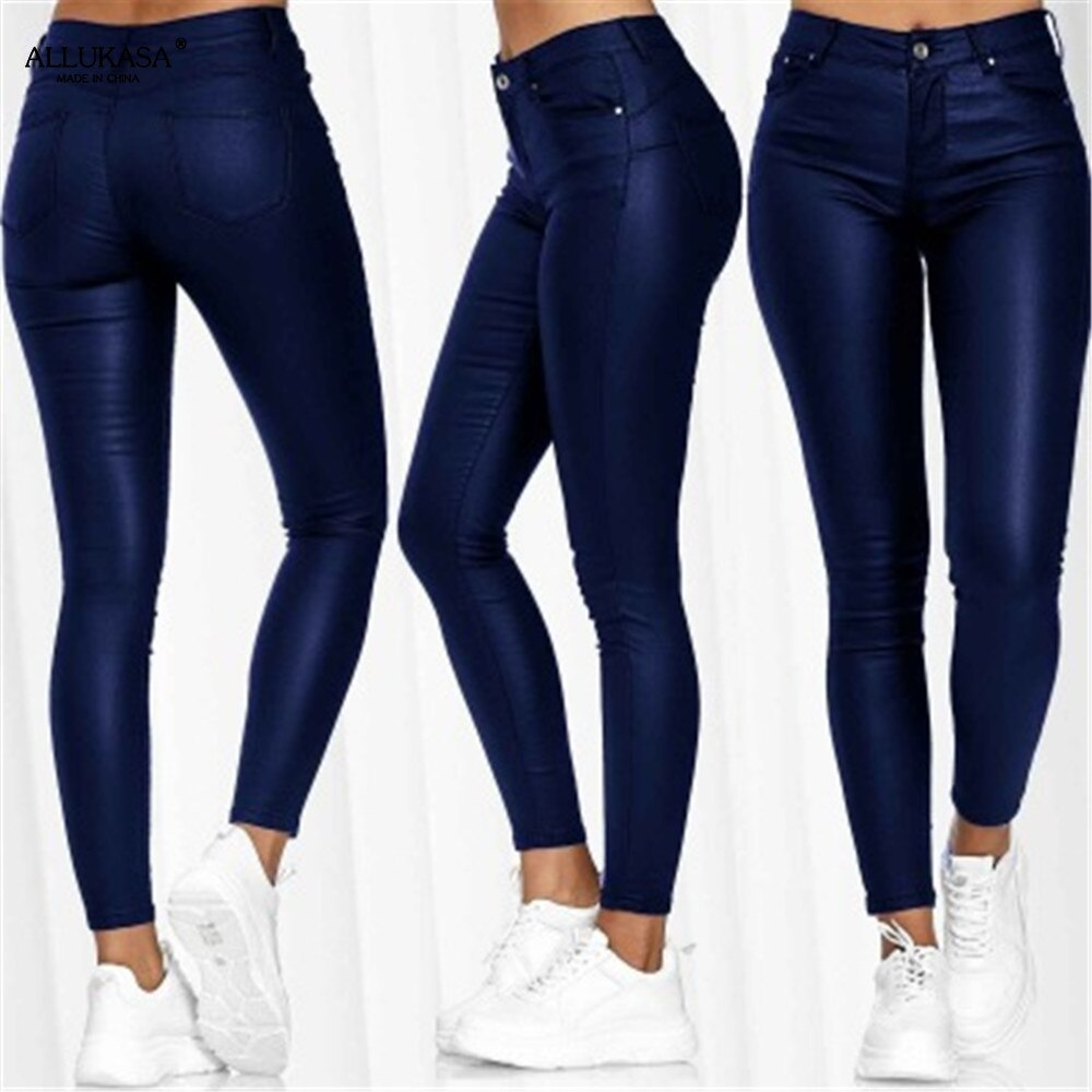 Pantalon stretch femme effet cuir, noir, élégant et polyvalent pour un confort quotidien.