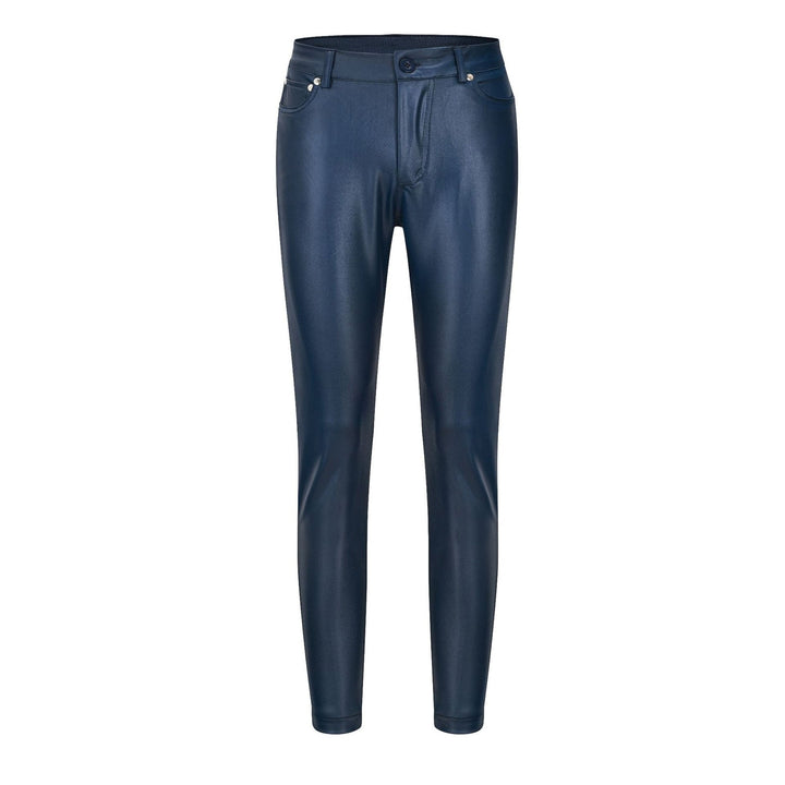 Pantalon femme stretch noir effet cuir, taille haute, offrant style et confort optimal.