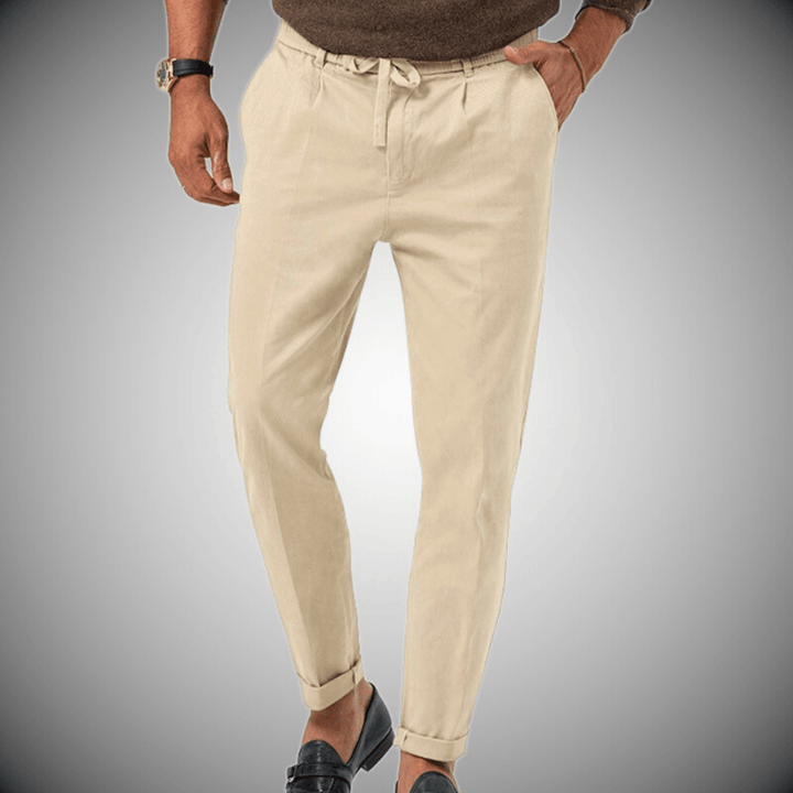 Pantalon en lin élégant et confortable pour homme, vue principale, tissu léger, idéal pour été et occasions formelles.