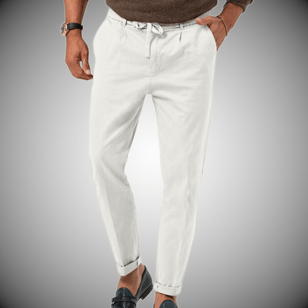 Pantalon en lin élégant et confortable pour homme, vue principale, tissu léger, idéal pour été et occasions formelles.