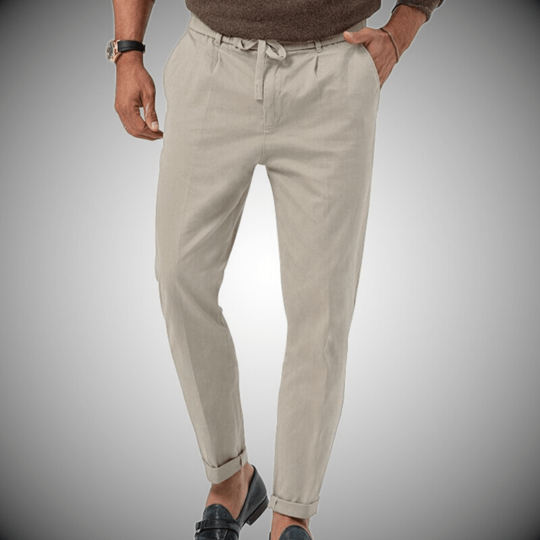 Pantalon en lin élégant et confortable pour homme, vue principale, tissu léger, idéal pour été et occasions formelles.
