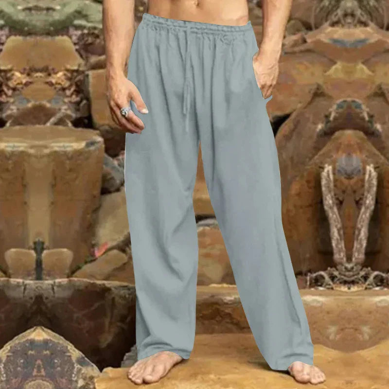 Pantalon en lin pour homme, coupe droite moderne. Tissu respirant, idéal pour l'été et le printemps. Confortable.