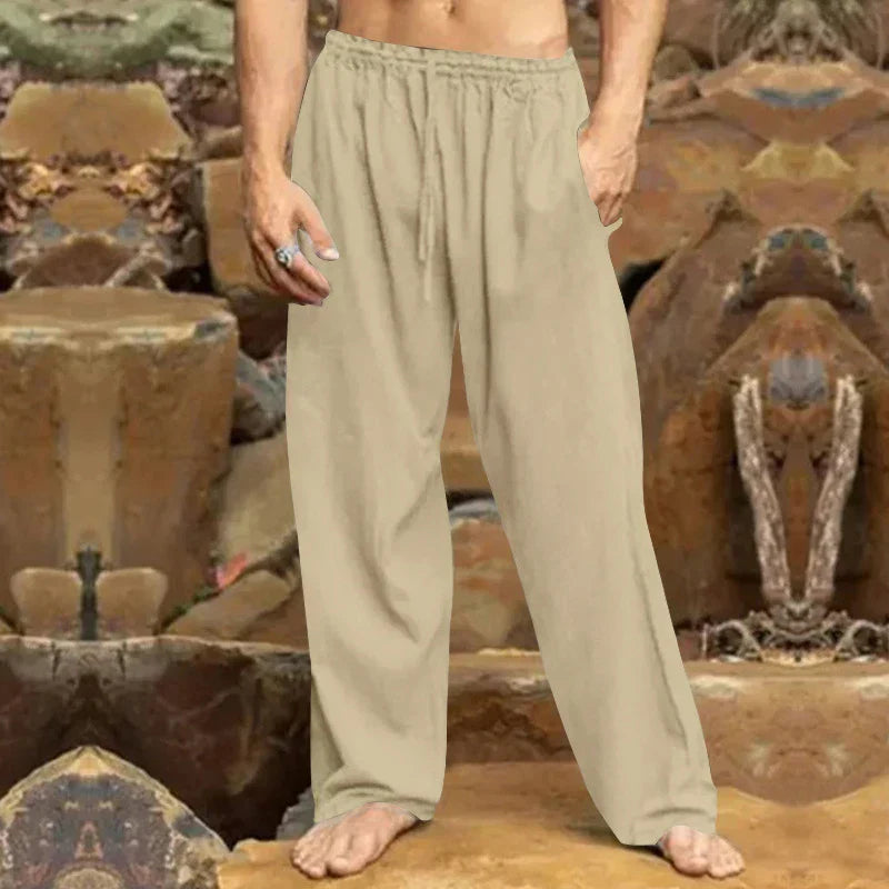 Pantalon décontracté homme en lin, chic et respirant. Parfait pour les loisirs, la plage ou un style moderne estival.