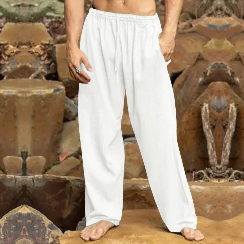Pantalon homme en lin, léger et confortable pour l'été. Style décontracté élégant, coupe moderne, respirant.
