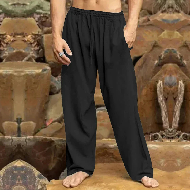Pantalon de loisirs élégant pour homme en lin. Confortable, respirant, coupe moderne. Idéal printemps/été.