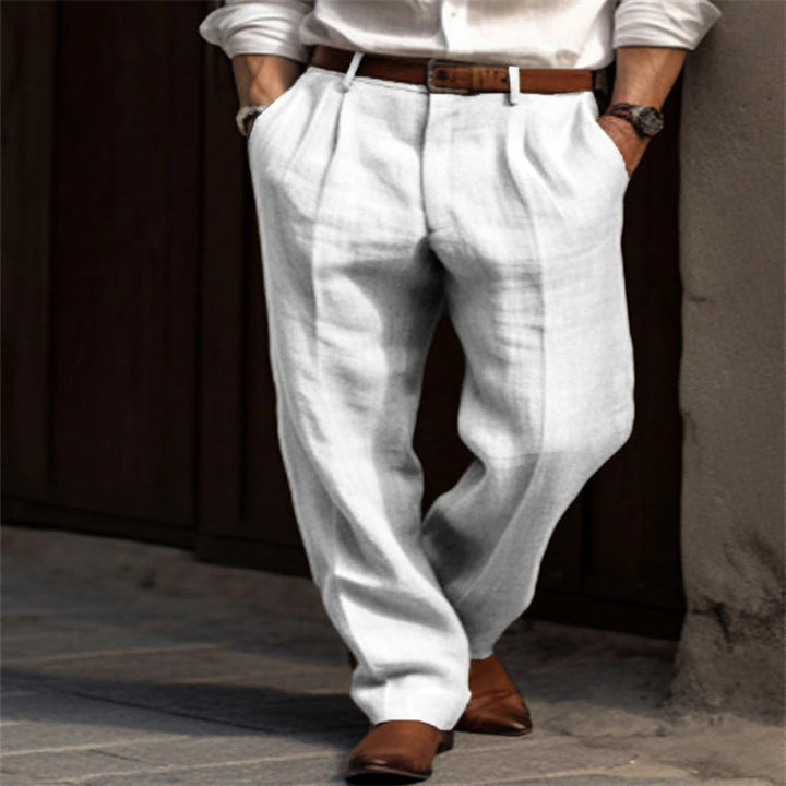 Pantalon en lin léger homme, coupe décontractée, idéal pour l'été, élégant et confortable pour réunions ou plage.