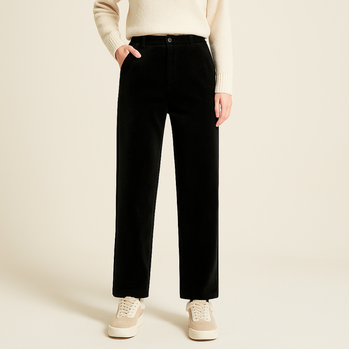 Pantalon femme chaud à coupe fuselée, élégant et confortable pour l'hiver. Idéal pour une tenue chic.