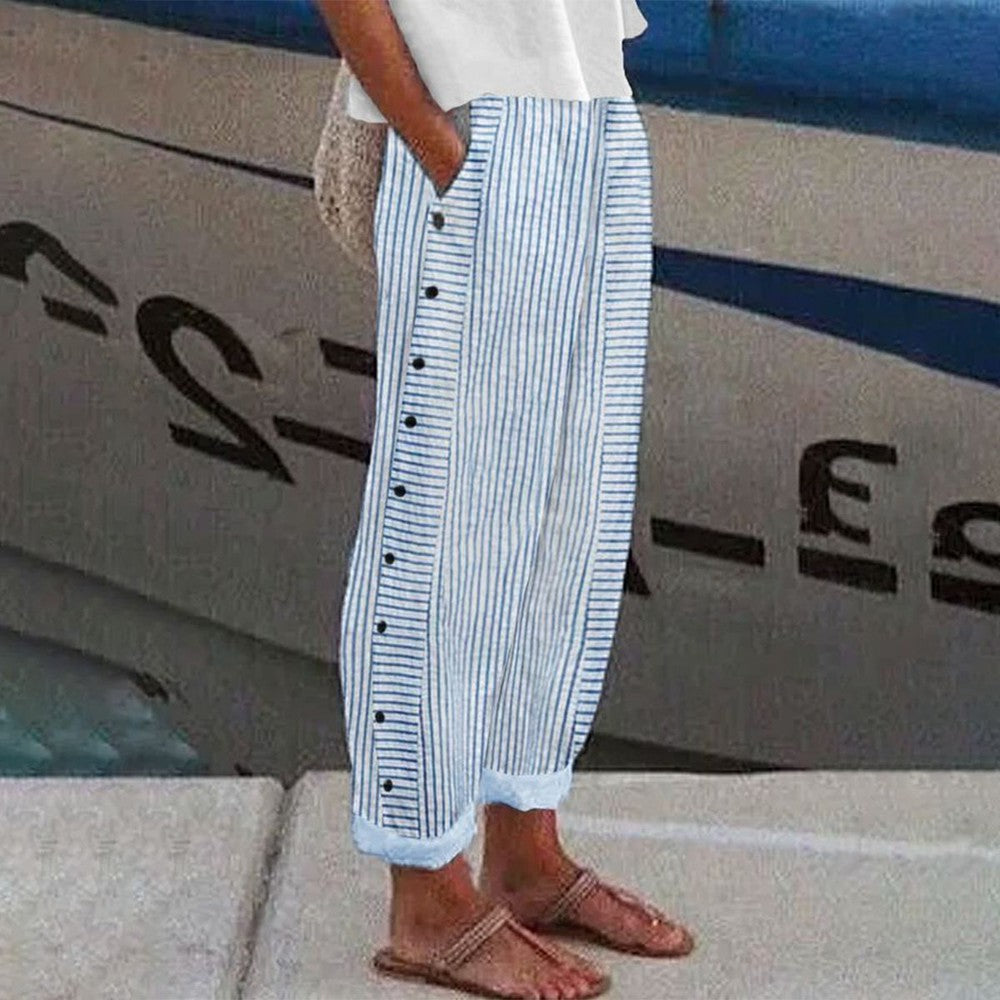 Pantalon Pia femme en tissu souple et respirant, parfait pour le confort quotidien. Style décontracté avec poches.