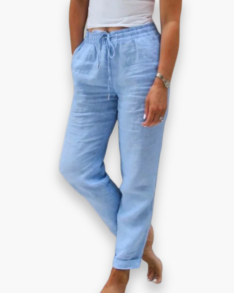 Pantalon femme fluide et léger, taille élastique, polyvalent, élégant pour style quotidien et confort optimal.