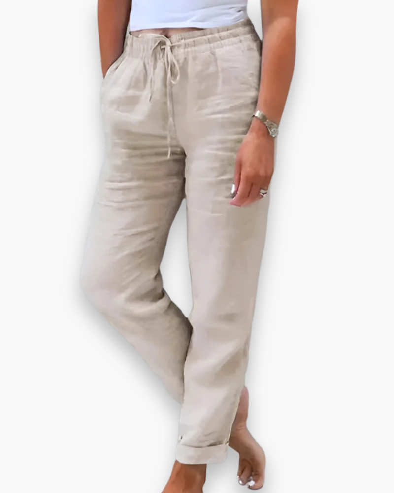 Pantalon femme fluide et léger, taille élastique, polyvalent, élégant pour style quotidien et confort optimal.