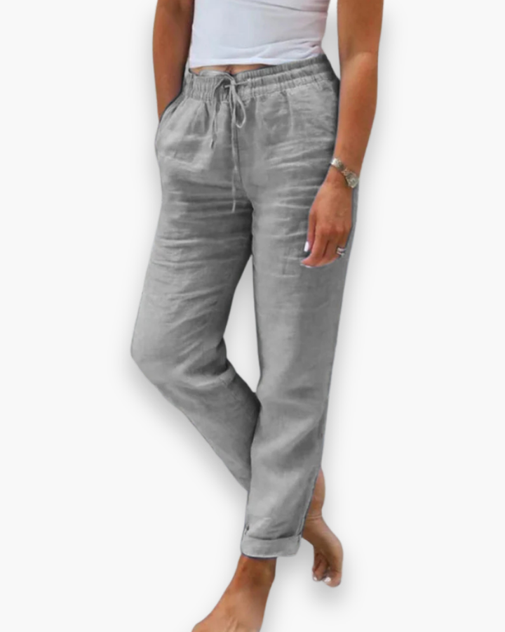 Pantalon femme fluide et léger, taille élastique, polyvalent, élégant pour style quotidien et confort optimal.