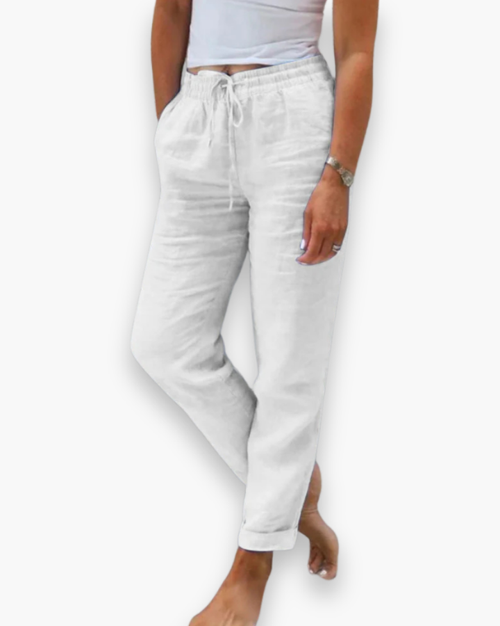 Pantalon femme fluide et léger, taille élastique, polyvalent, élégant pour style quotidien et confort optimal.