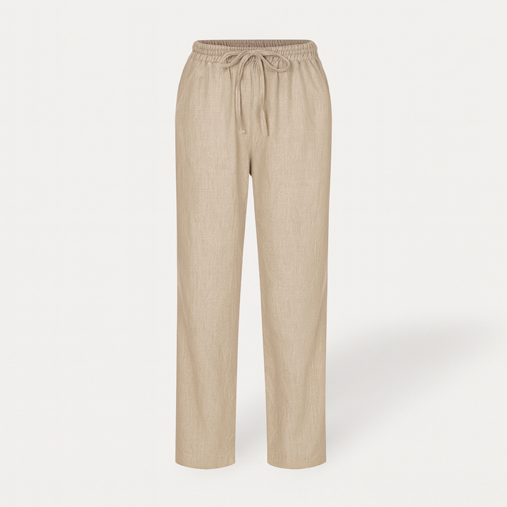 Pantalon femme décontracté chic, taille élastique en coton et lin respirant, parfait pour l'été.