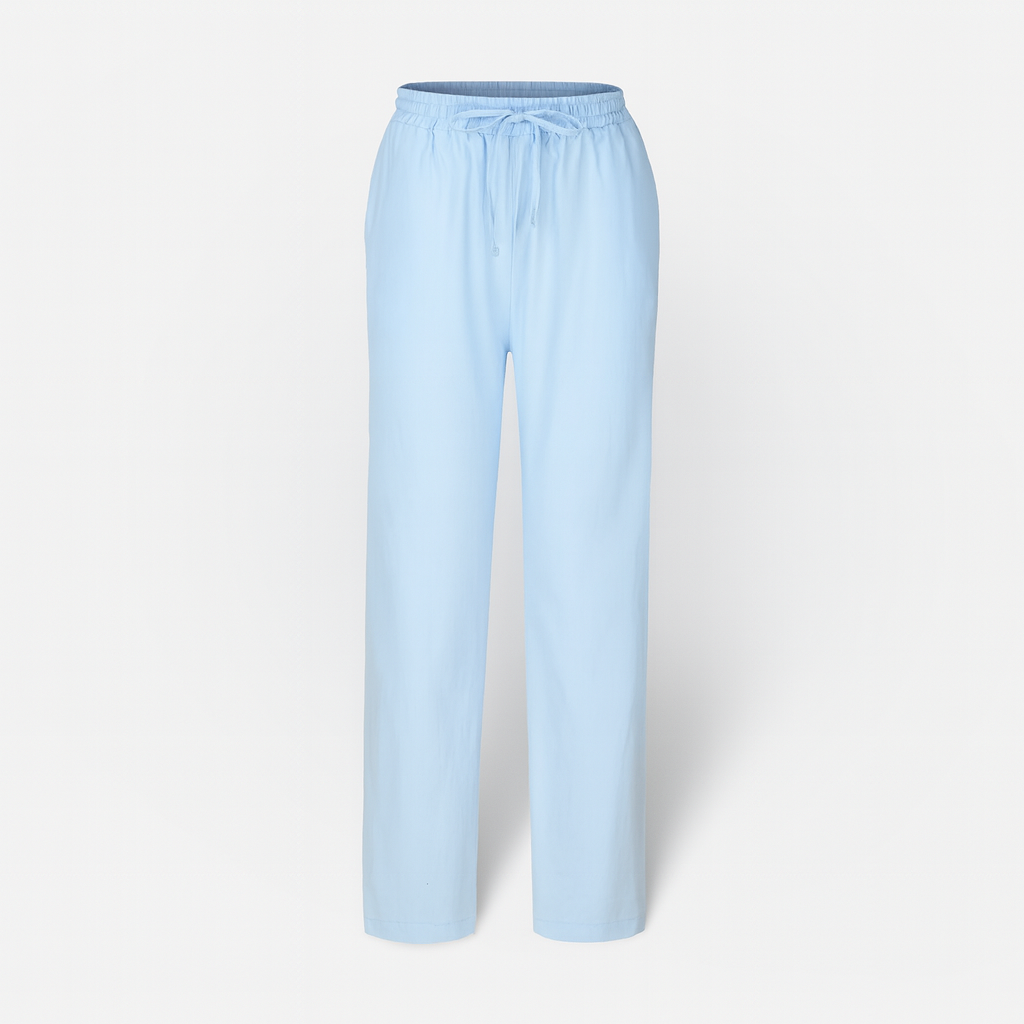 Pantalon chic pour femme en coton et lin élégant, respirant et confortable, avec taille élastique.