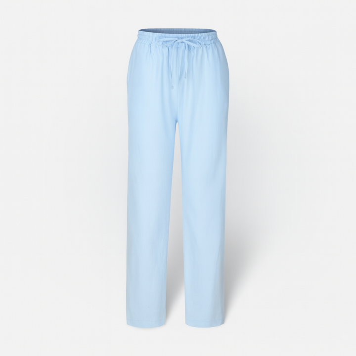 Pantalon chic pour femme en coton et lin élégant, respirant et confortable, avec taille élastique.