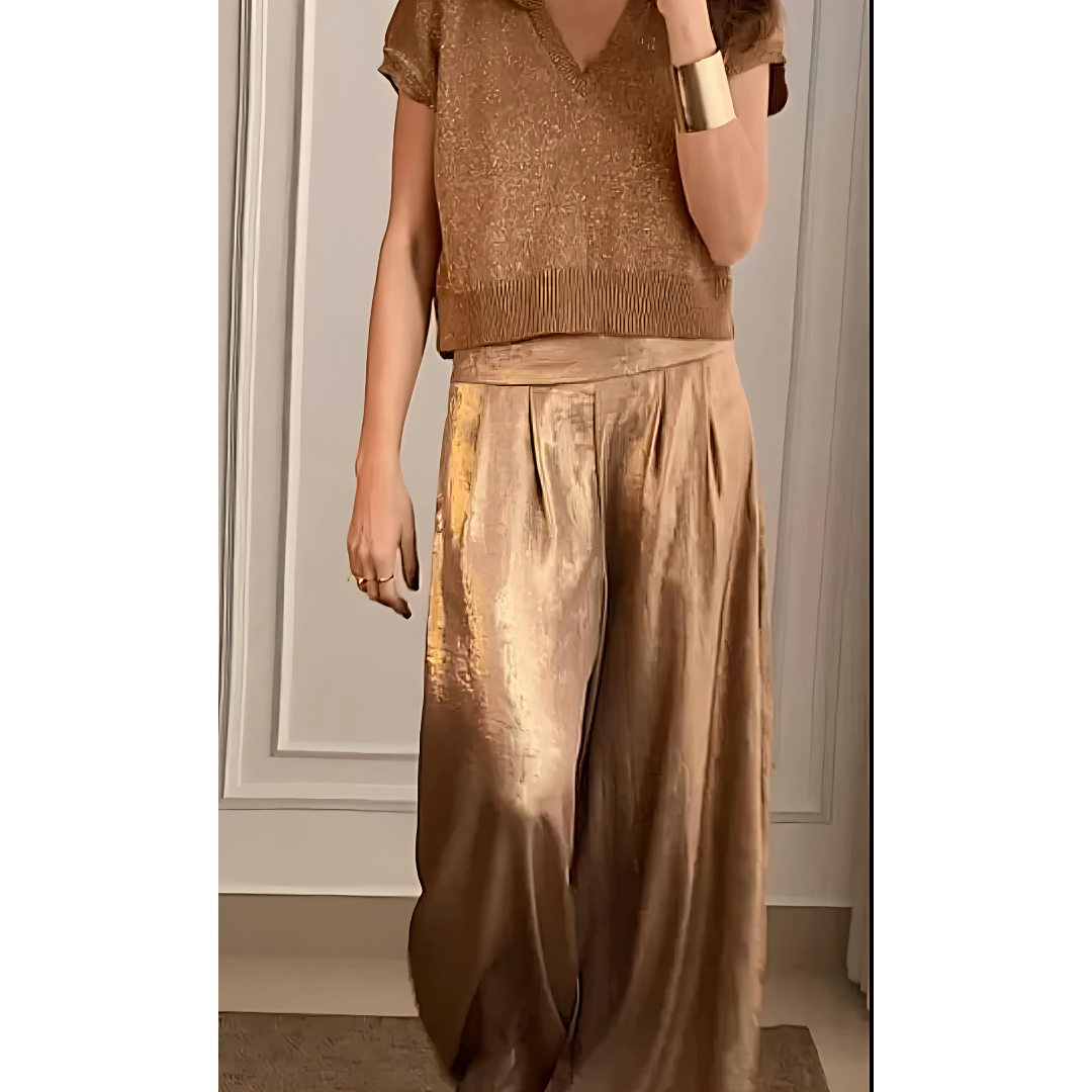 Pantalon large femme chic et fluide, taille haute pour une silhouette moderne, parfait en mode féminine.