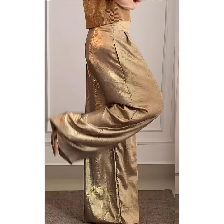 Pantalon taille haute femme, élégant et large, matière fluide pour un confort chic et un style streetwear.