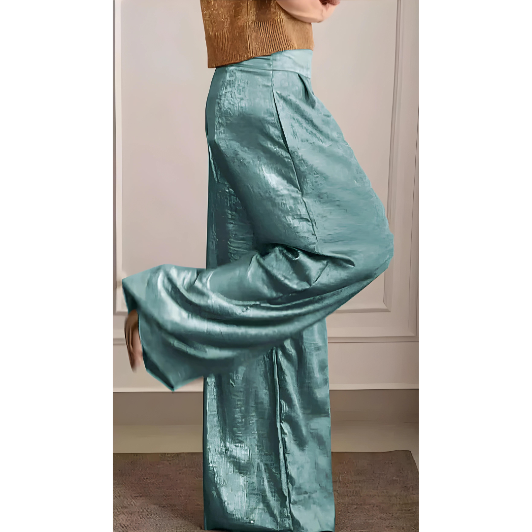 Pantalon femme streetwear élégant, taille haute et jambe large fluide, un vêtement confortable et chic.