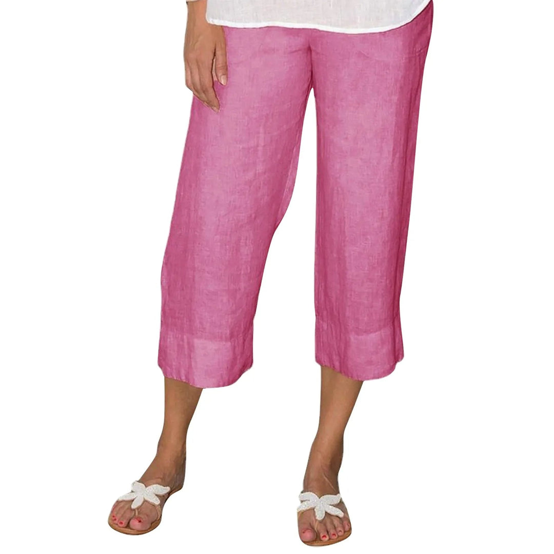 Texture douce du pantalon en lin pour femme. Confort quotidien, style décontracté, parfait pour l'été.