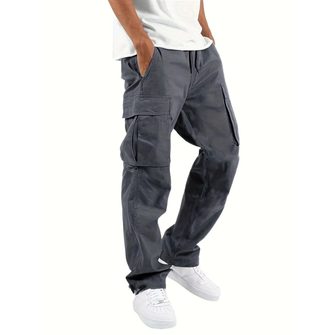 "Pantalon homme cargo moderne coupe droite confortable, tissu résistant, poches multiples, idéal usage quotidien et extérieur