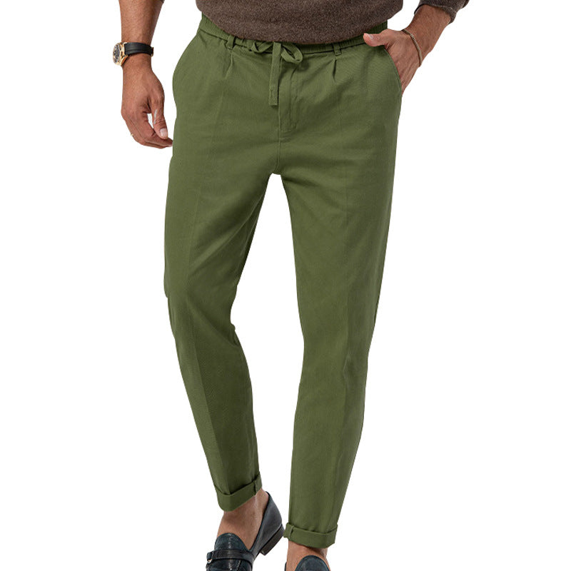 Pantalon homme chic en lin, coupe droite, taille haute. Style décontracté ou formel, très polyvalent.