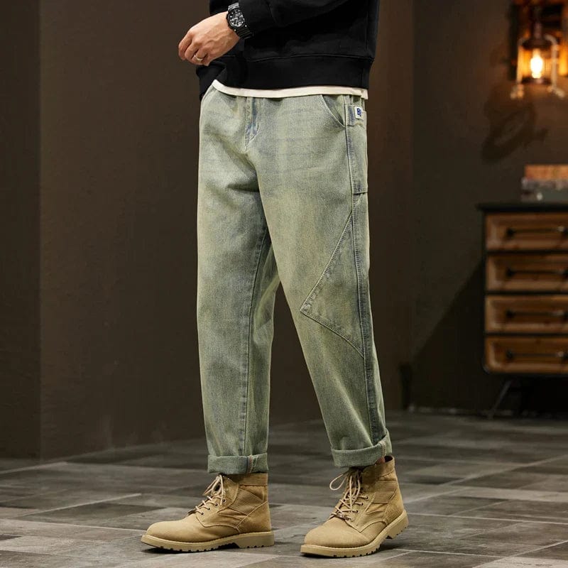 Pantalon homme rétro confortable pour un style quotidien polyvalent, bleu délavé.