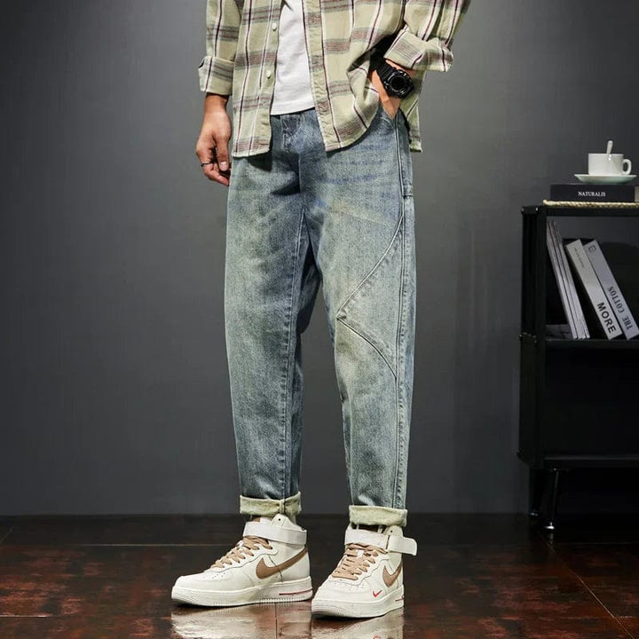 Pantalon homme rétro, durable et élégant, coupe droite pour un confort optimal.