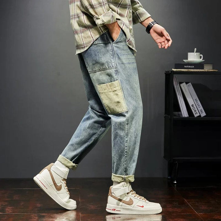 Pantalon homme rétro vert olive pour toutes saisons, confortable, élégant, coupe droite.