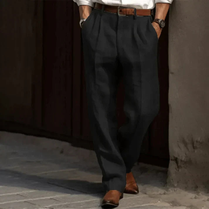 Pantalon homme rétro élégant et confortable. Coupe ajustée, style intemporel.