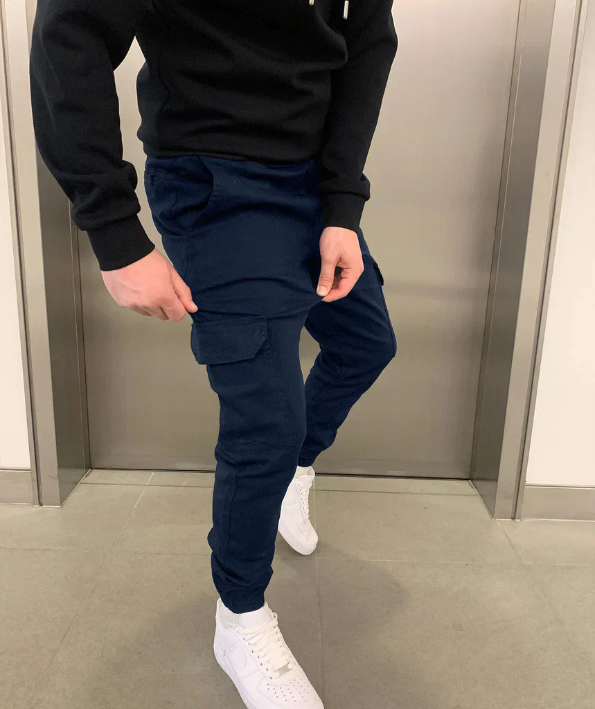 Pantalon cargo homme ajusté, jogger, poches, style urbain, décontracté, pour mode masculine.