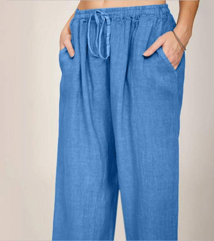 Pantalon femme chic décontracté, en lin, idéal pour l'été, polyvalent et très confortable.