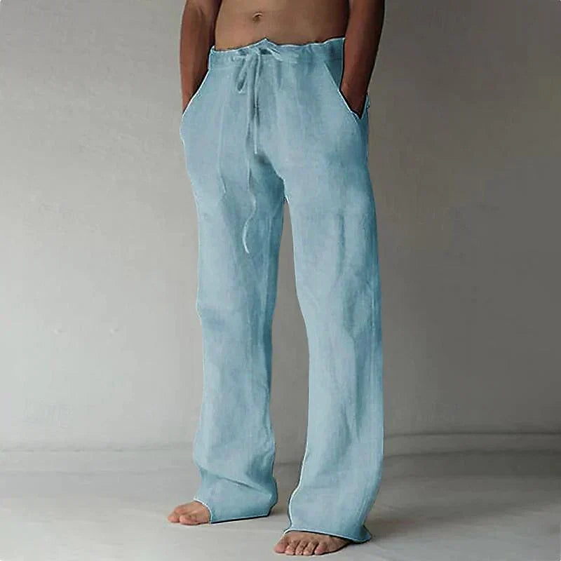 "Pantalon large en lin pour homme, coupe ample, teintes élégantes, idéal pour l'été et occasions décontractées."