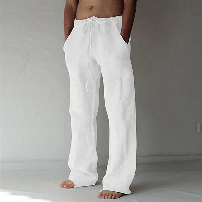 "Pantalon large en lin pour homme, coupe ample, teintes élégantes, idéal pour l'été et occasions décontractées."
