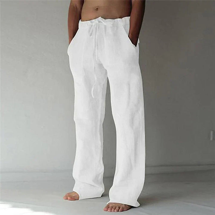 "Pantalon large en lin pour homme, coupe ample, teintes élégantes, idéal pour l'été et occasions décontractées."