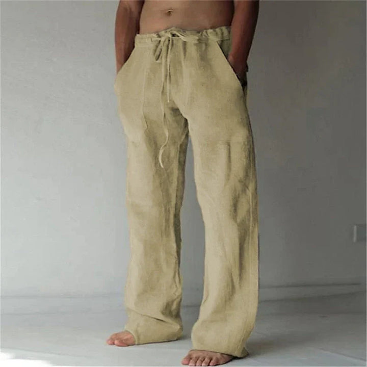 "Pantalon large en lin pour homme, coupe ample, teintes élégantes, idéal pour l'été et occasions décontractées."